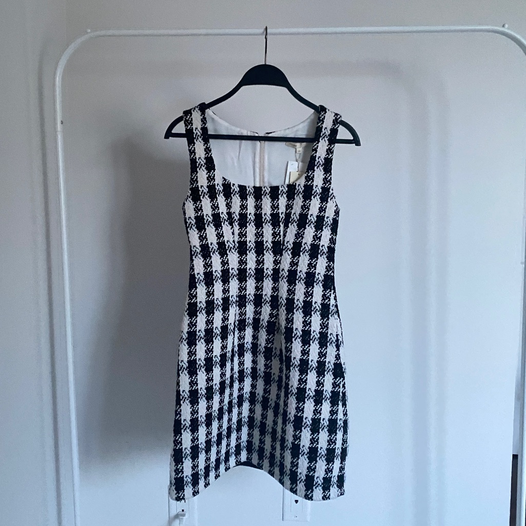 Maje Black And White Check Tweed Sleeveless Dress